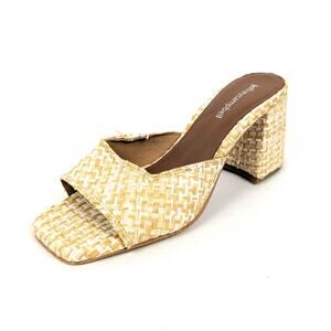 Jeffrey Campbell Womens Shoes White & Tan Woven Heeled Mule Sandals Size 8